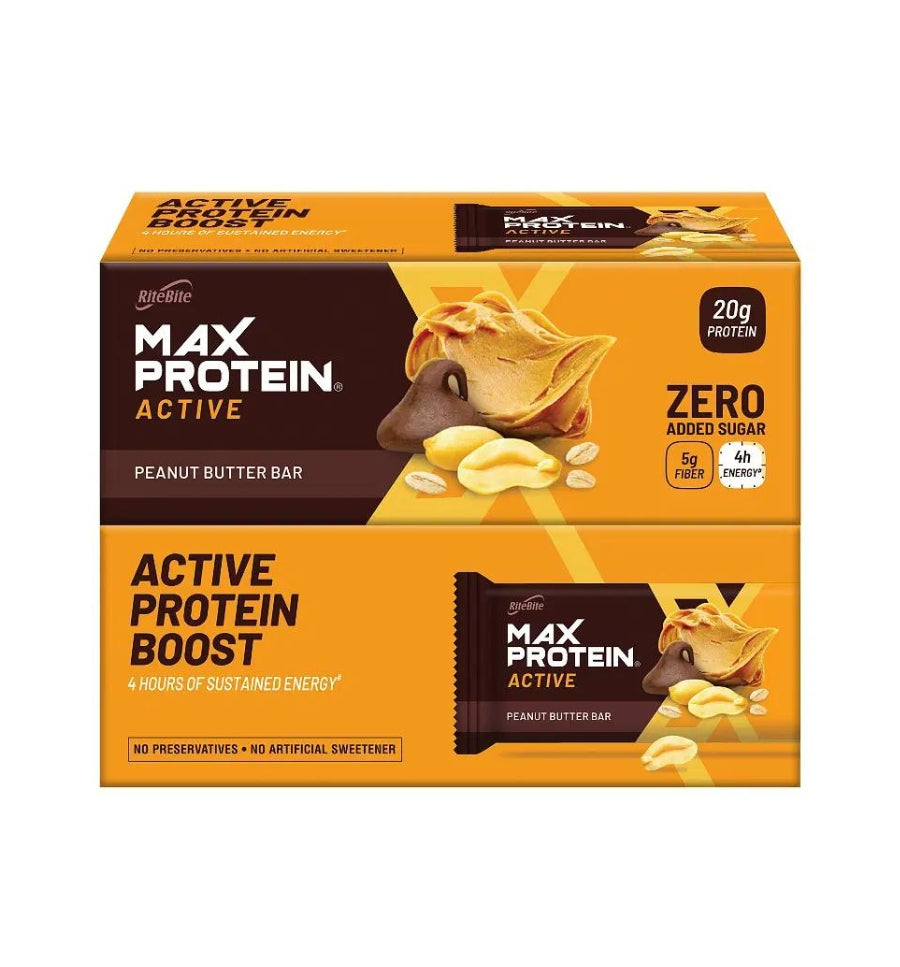 RiteBite Max Protein Active Peanut Butter Bar 20g protein (12Bars x 70g Each) Box
