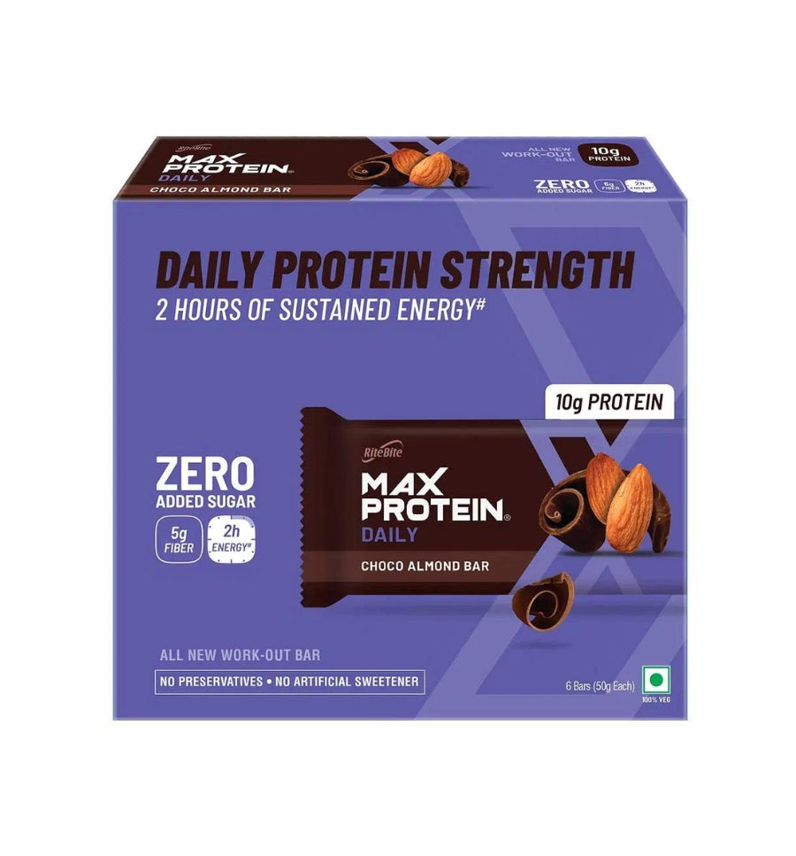 RiteBite Max Protein Daiiy Choco Almond Bar 10g protein (6Bars x 50g Each] Box