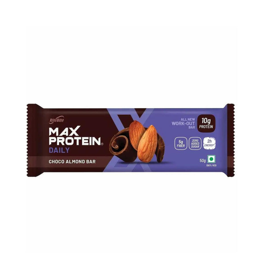 RiteBite Max Protein Daiiy Choco Almond Bar 10g protein (6Bars x 50g Each] Box